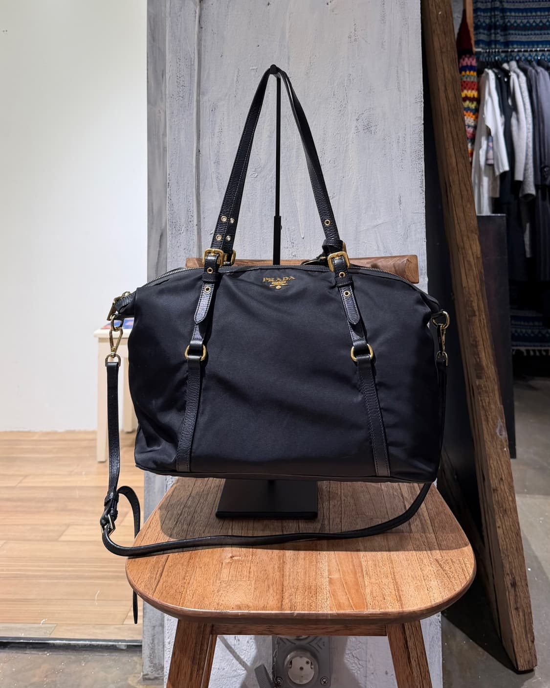 프라다 블랙 포코노 나일론 사피아노 쇼퍼백 상품이미지2