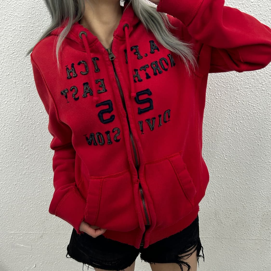 아베크롬비 네이비 패치로고 레드 후드집업 M 상품이미지6