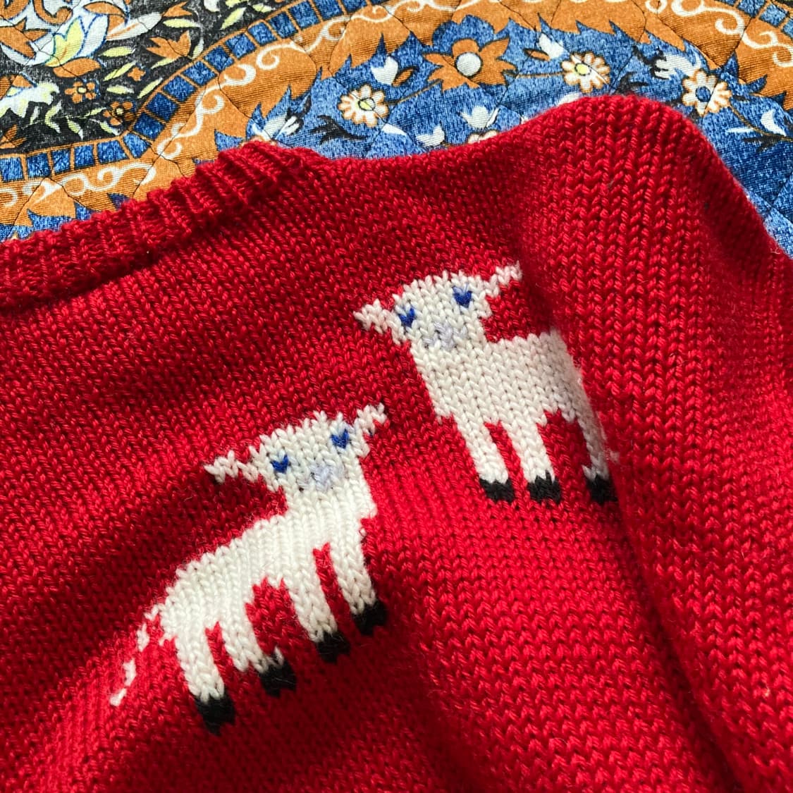 뉴질랜드 메이드 빈티지 레드 쉽 양 크로쉐 뜨개 니트 스웨터 상품이미지3