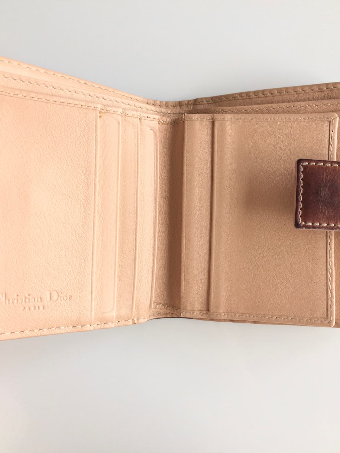 빈티지 크리스찬디올 로맨틱라인 오블리크 하트 핑크 베이지 반지갑 상품이미지4