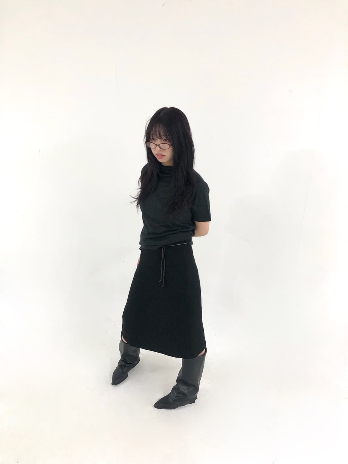 String Accent Diagonal-Line Midi Skirt 상품이미지2