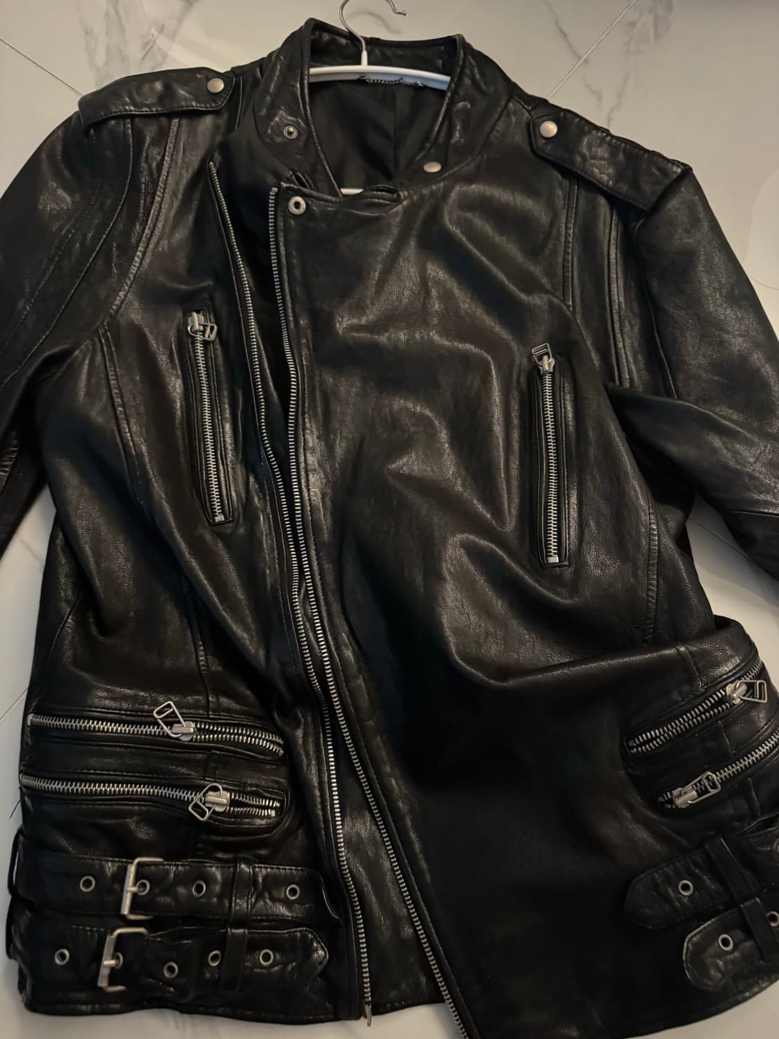 레더 램스킨 바이커 사선 지퍼 디테일 절개 라이더 가죽자켓 상품이미지3