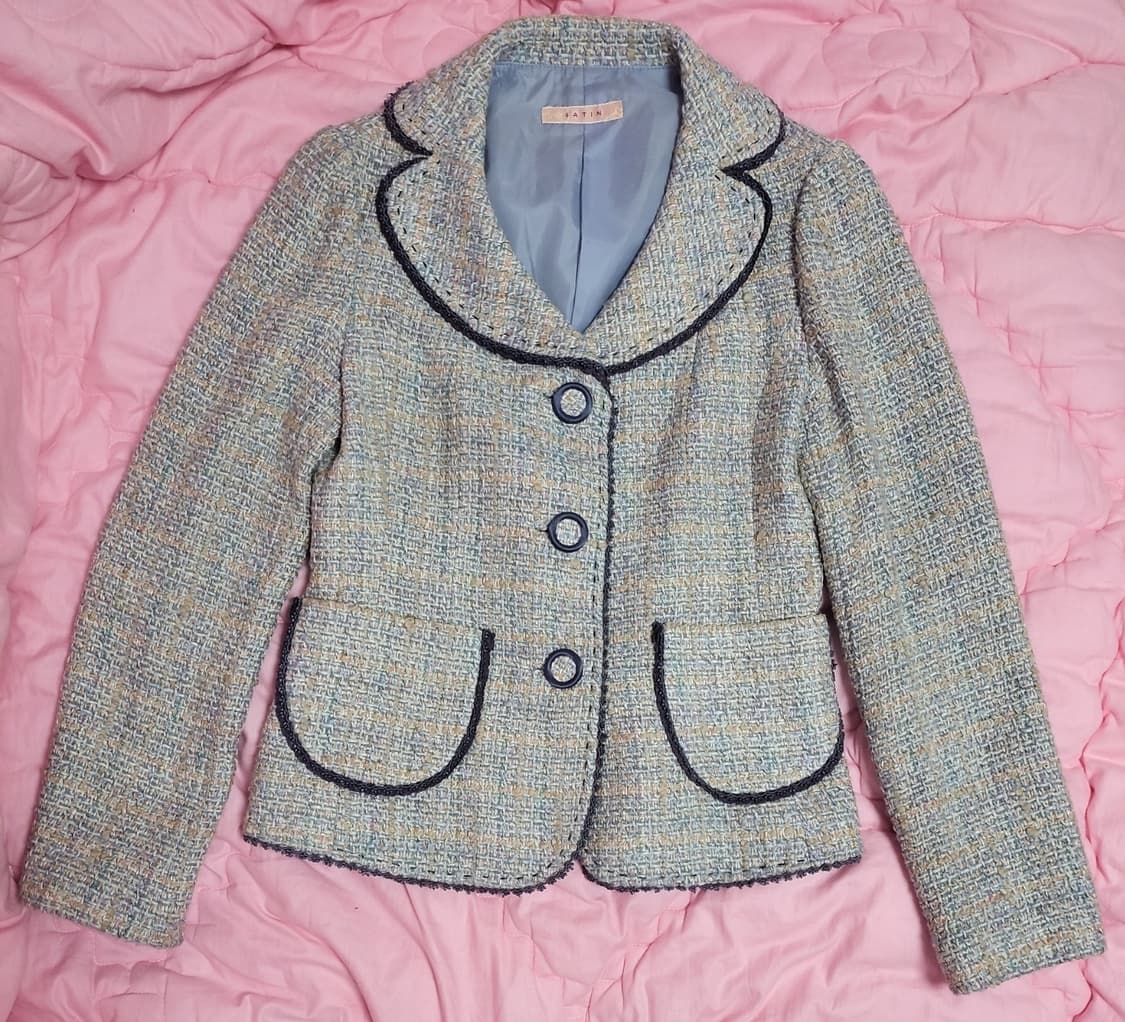급처상태좋음!SATIN 샤틴 디올 느낌 귀요미 트위드 자켓 레니본st 상품이미지1