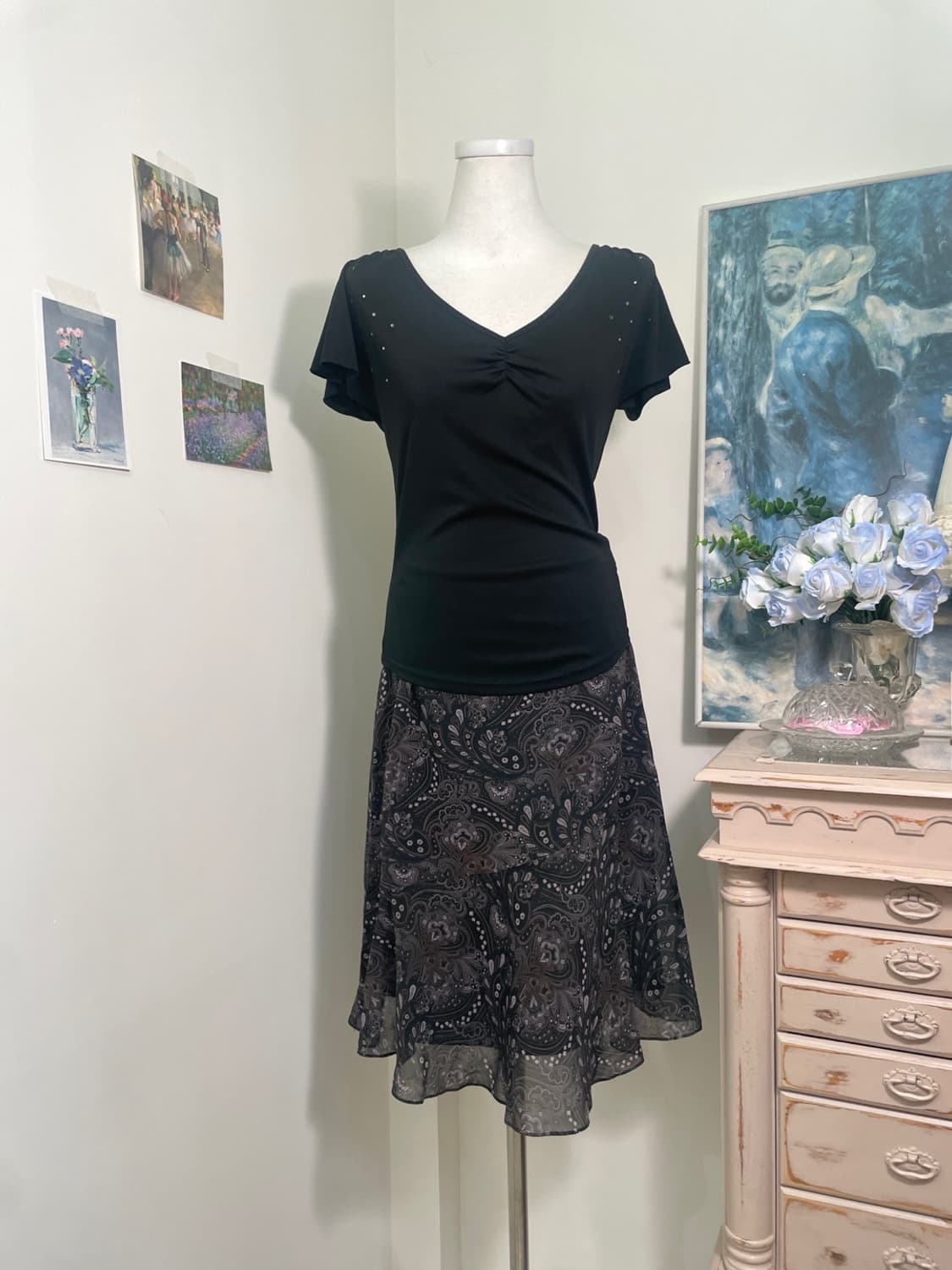 RUE DE B black span shirring cubic top 상품이미지1
