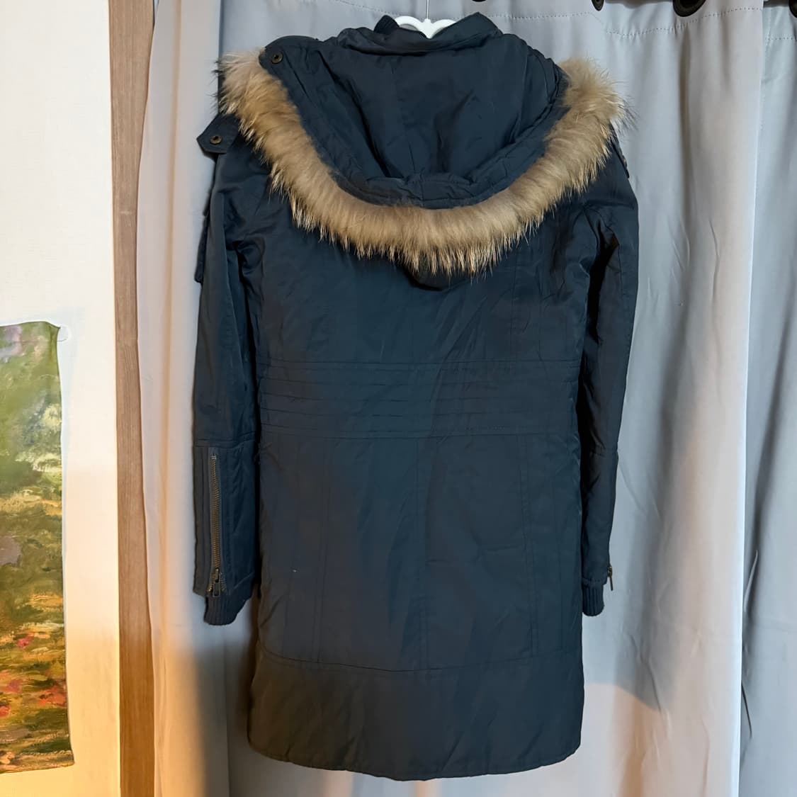 Y2k 후드 퍼 롱 야상 점퍼 (네이비/블루그레이) 상품이미지7