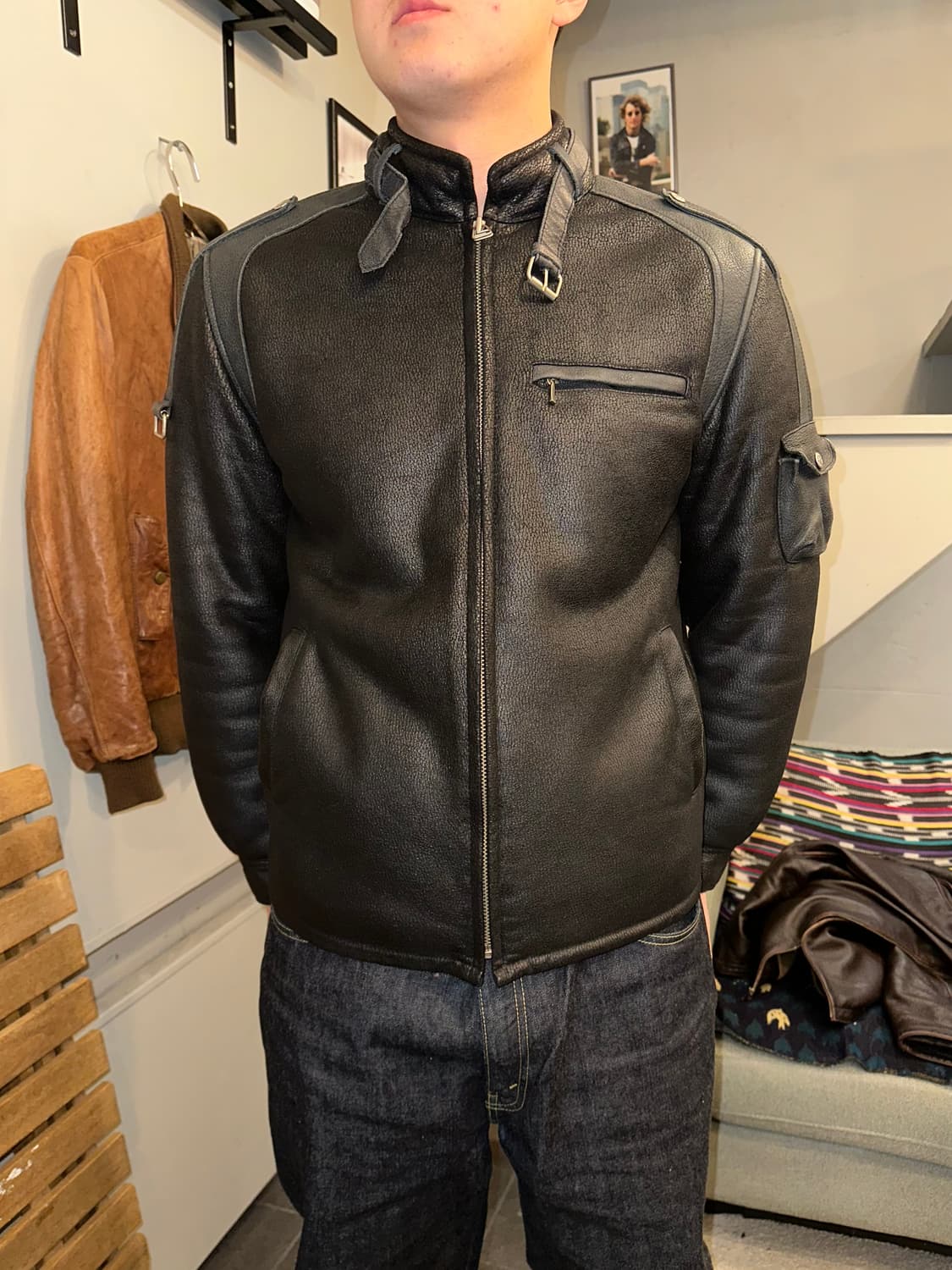 90’s Japanese leather rider shape jacket 상품이미지3