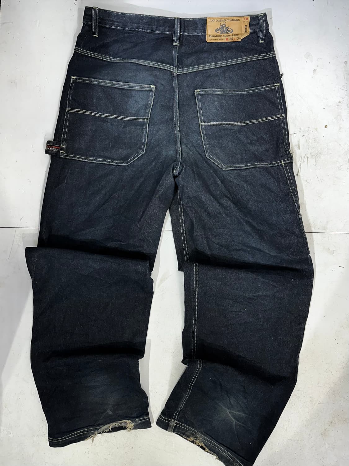 90s 빈티지 진청 힙합 올드스쿨 대대장 와이드 카펜터 데님 청바지 36 상품이미지5