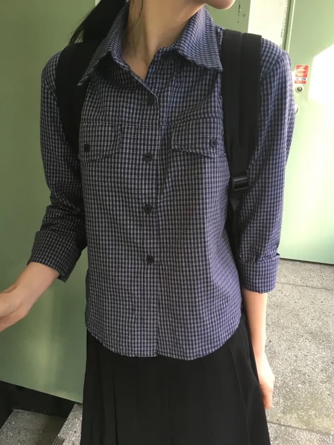 포켓 체크 셔츠 네이비 상품이미지1