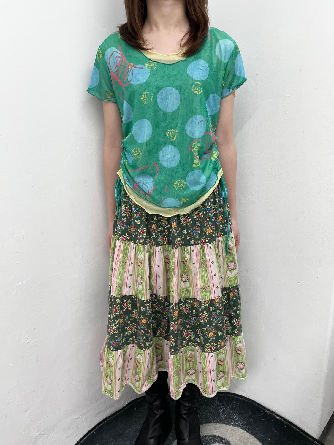 하구미 도트 레이어드 셔링 탑 상품이미지3