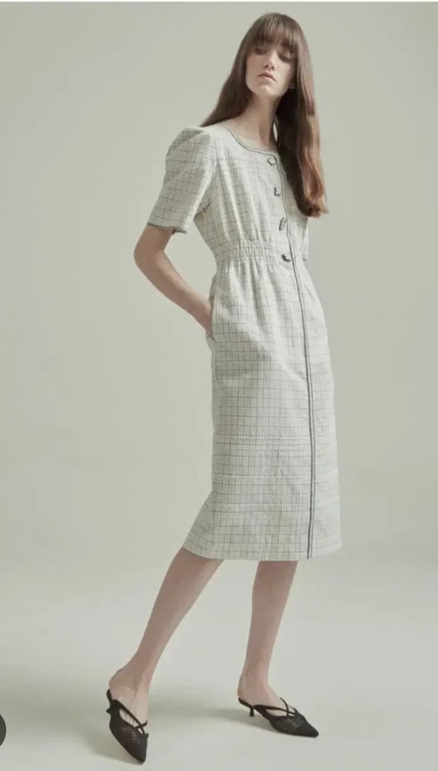 오브제 2021 체크 자수 포인트 반팔 롱 원피스 S사이즈 상품이미지1