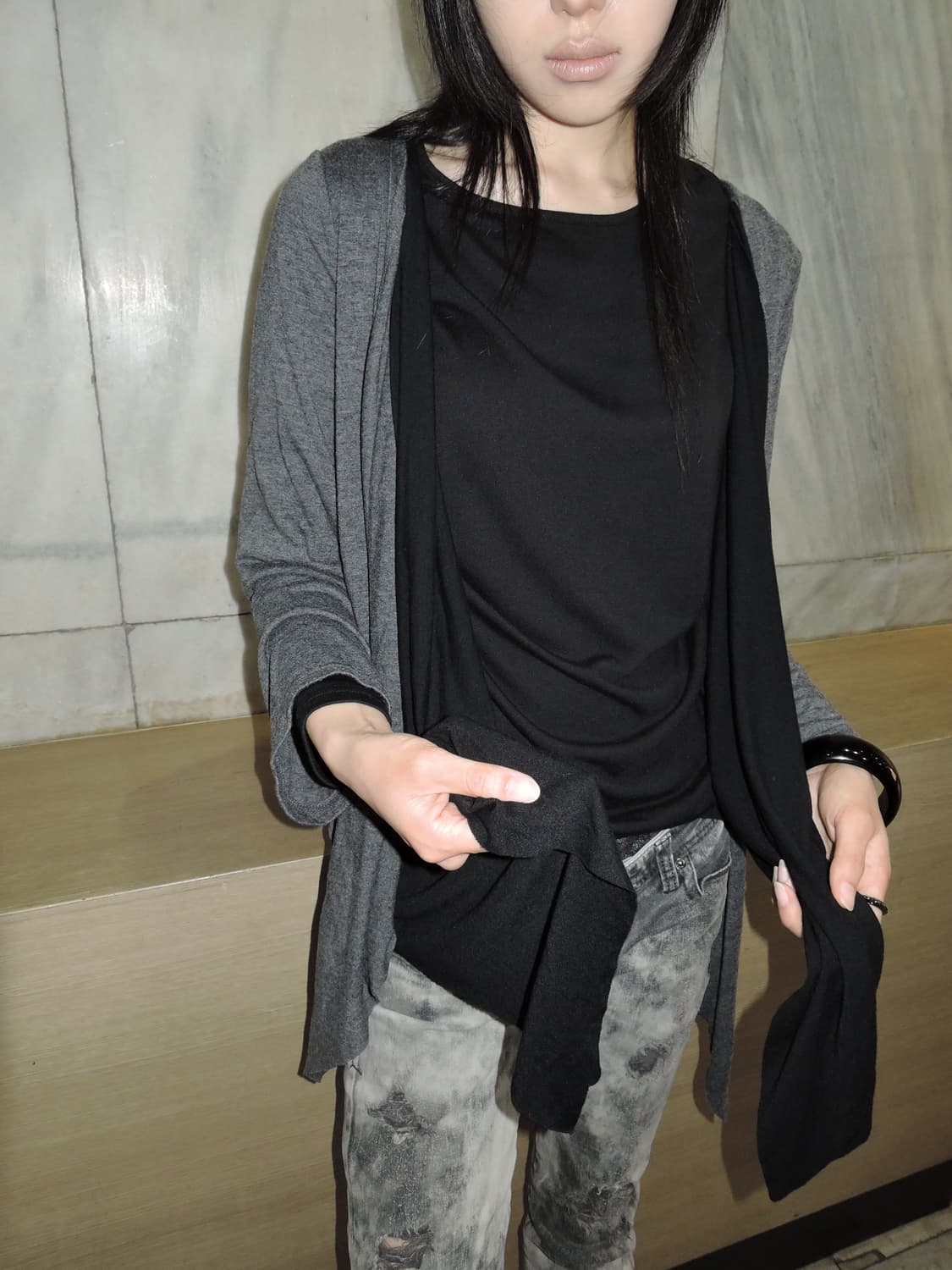 Layered Asymmetric Drape Cardigan 상품이미지3