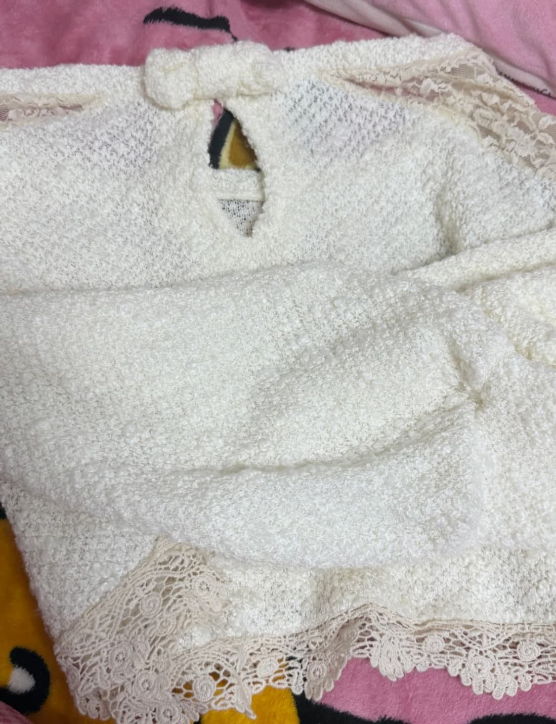 리즈리사 레이스 백 리본 니트 크롭 아이보리 히메갸루 라떼갸루 히메카지 상품이미지2