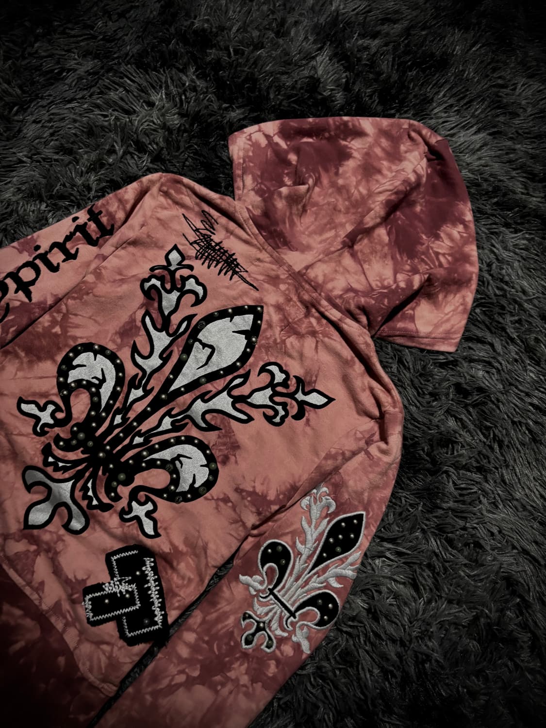 Rebel Spirit 플뢰르 드 리스 프린팅 레드 타이다이 후드집업 상품이미지6