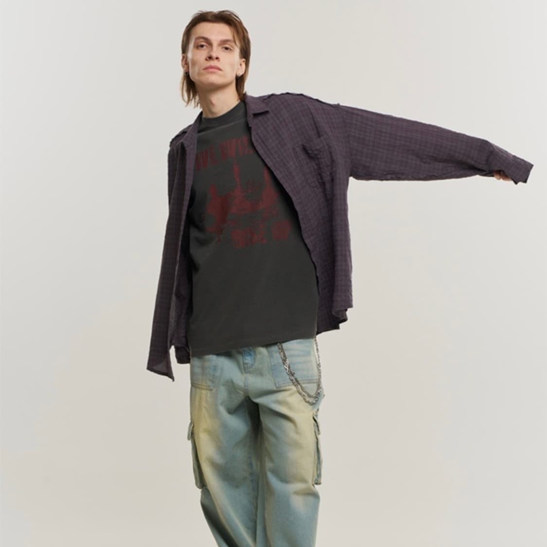 슈퍼서브 컷 오프 그런지 체크 셔츠 애쉬 퍼플  상품이미지2