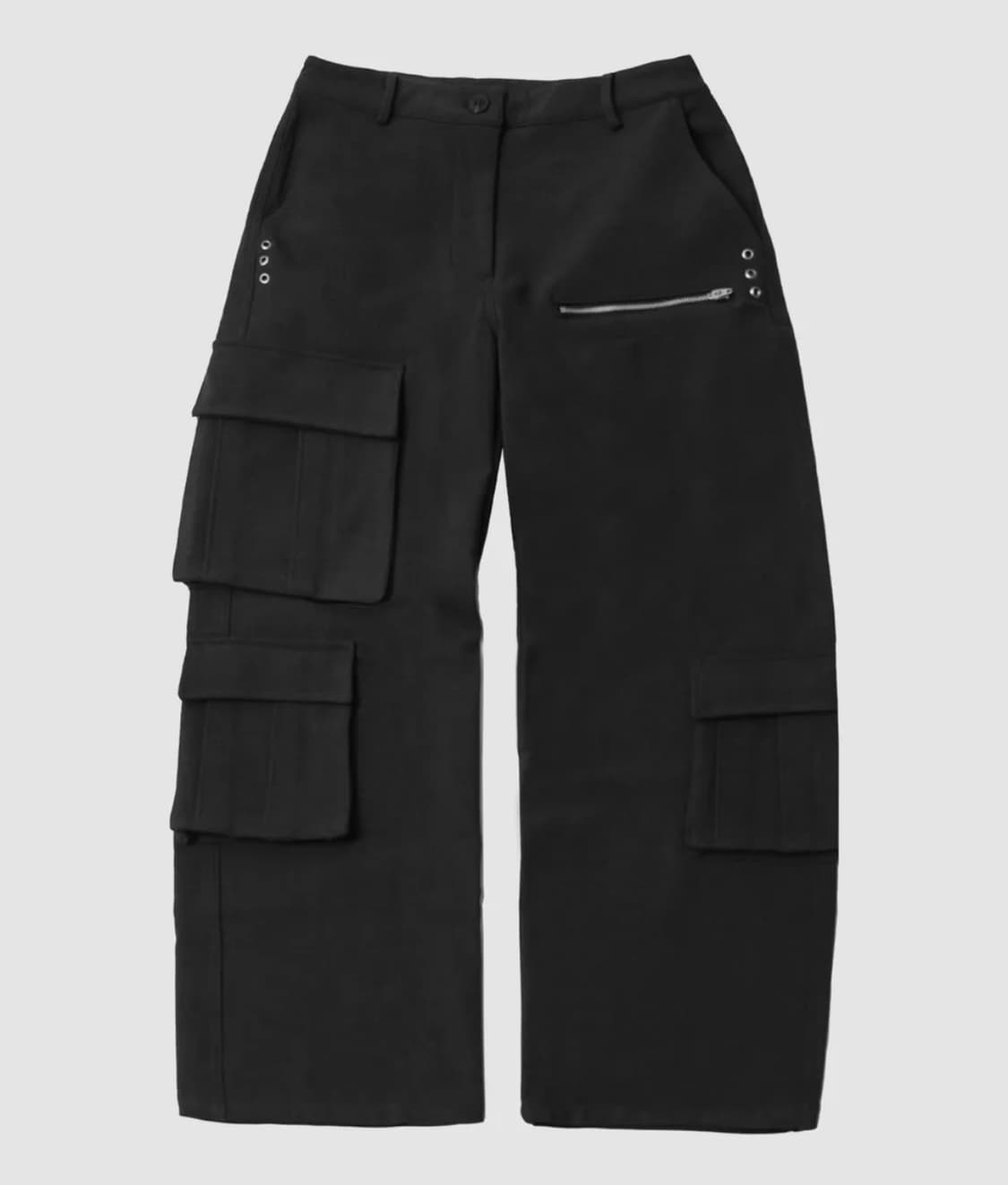 윈터 빅포켓 아일렛 웨이스트 카고 와이드 히든 스트링 워크 팬츠 블랙 상품이미지1