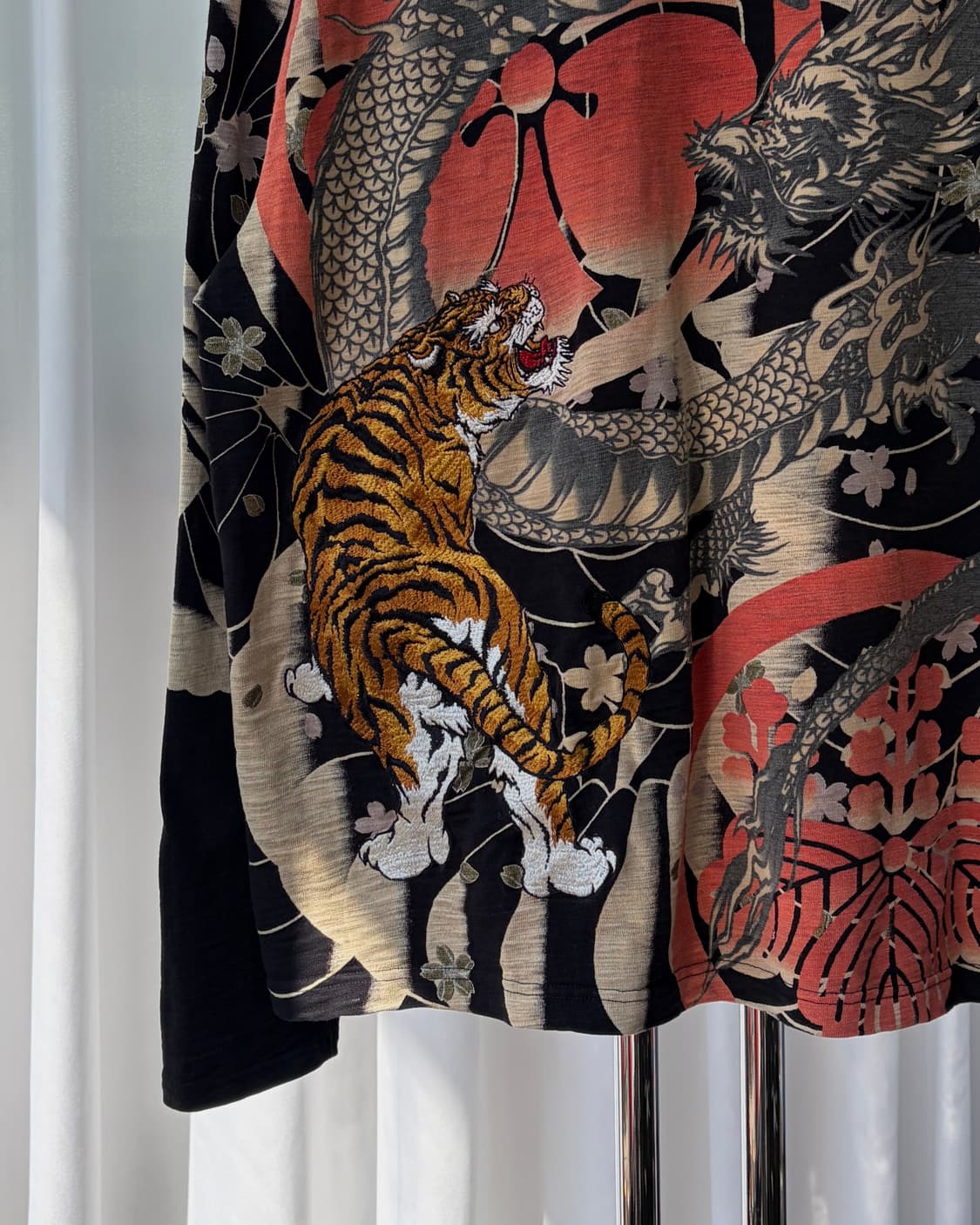 [2XL]재패니즈 오리엔탈 용호상박 호랑이 자수 롱슬리브 상품이미지8