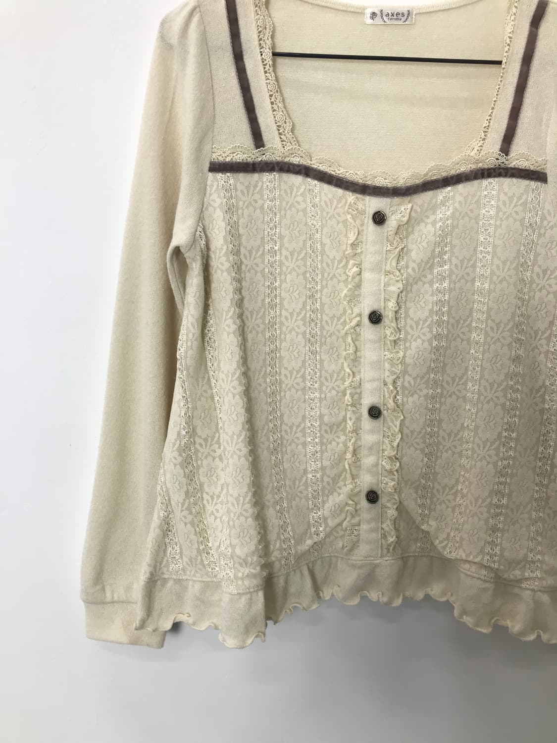 axes femme Lace Panel Button-up Top 상품이미지5