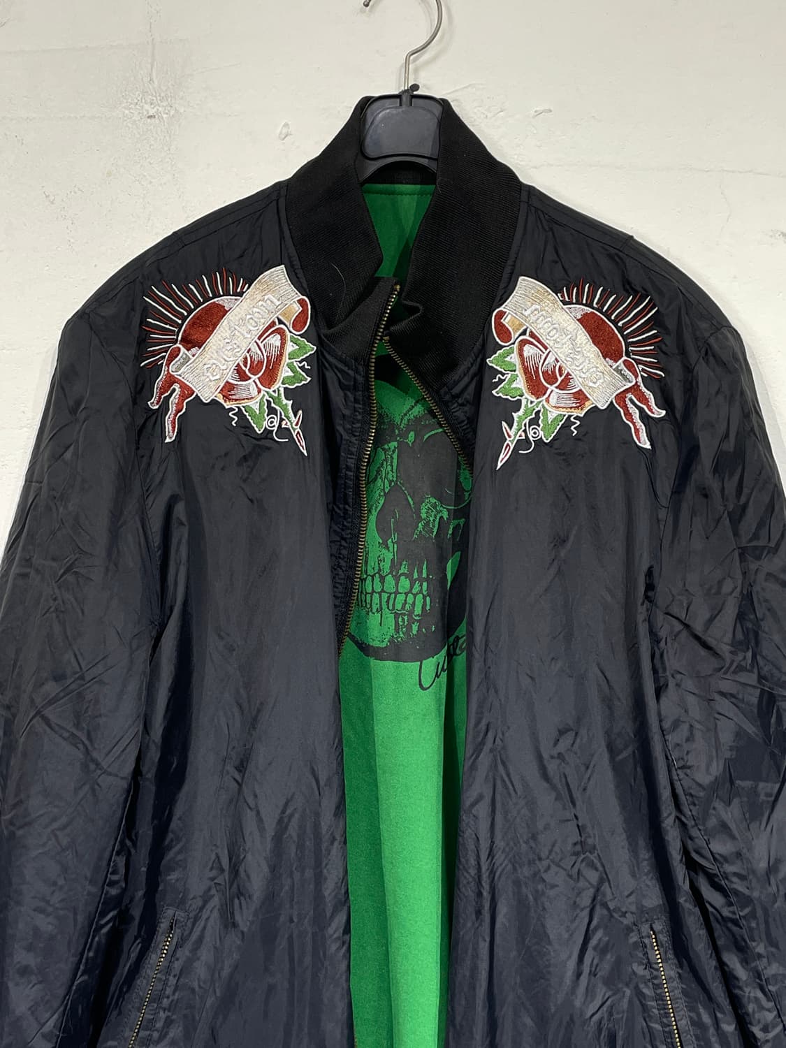 일본빈티지 양면 스카잔 해골 자수 프린팅 스카쟌 자켓 L 상품이미지7