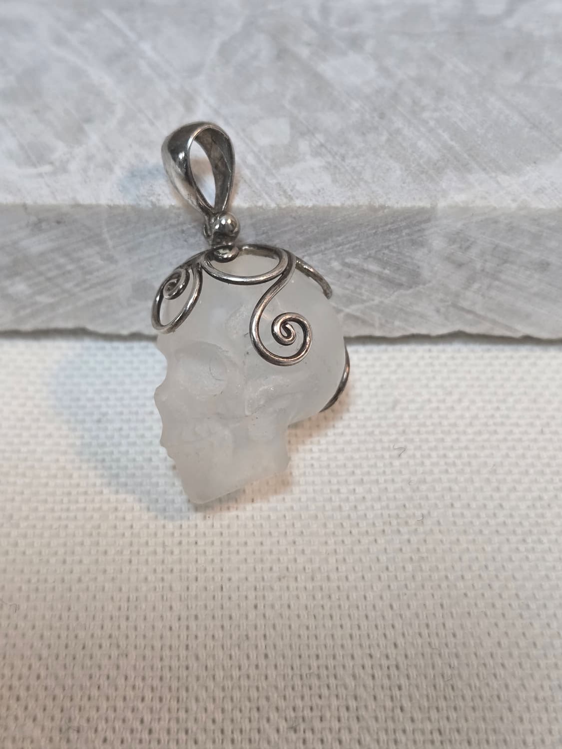 천연 백수정 스컬 펜던트 | 925 실버 해골 목걸이 빈티지 보헤미안 상품이미지2