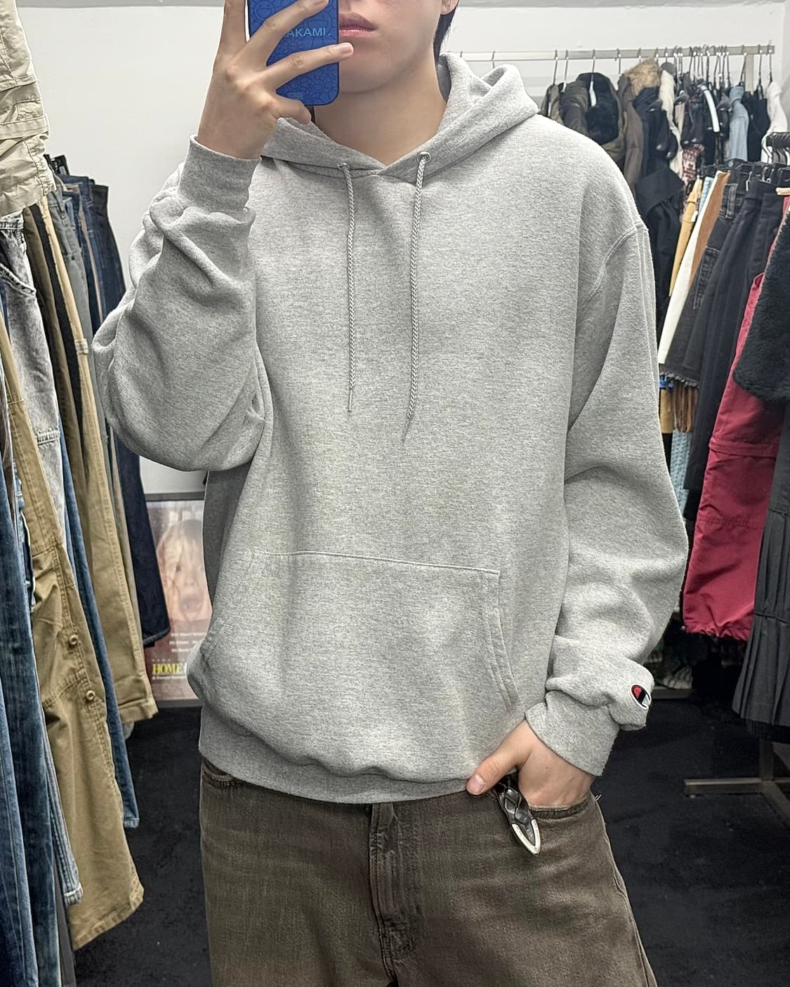 챔피온 eco 코튼 면 스웻 셔츠 후드 티 후디 L 100 그레이 회색  상품이미지1