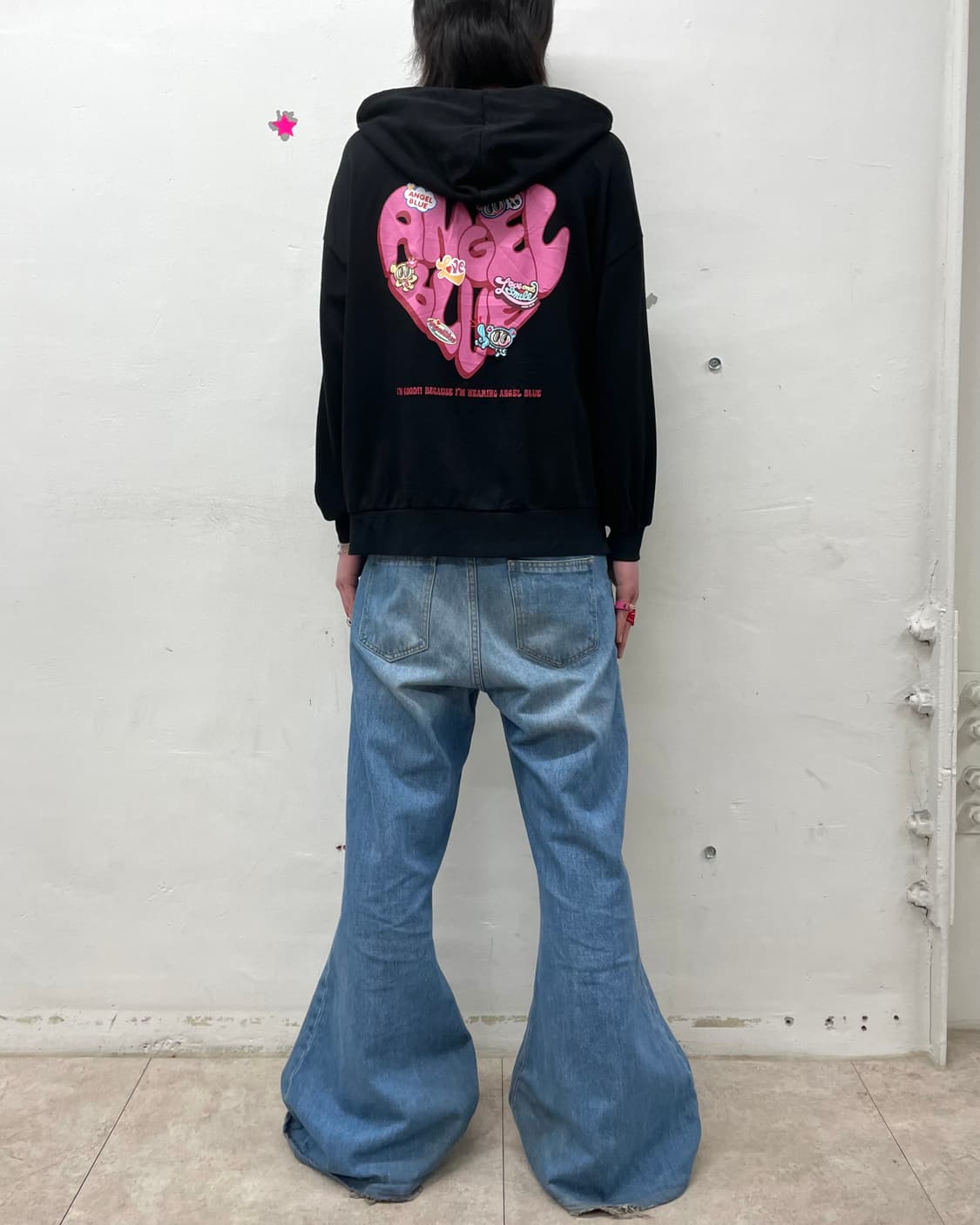 Angel Blue Heart Black Hooded Zip-Up 상품이미지3