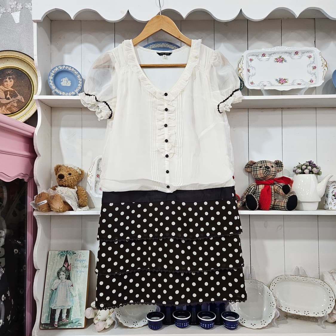 0327 레스트로즈 초코 도트 쉬폰 원피스 상품이미지1