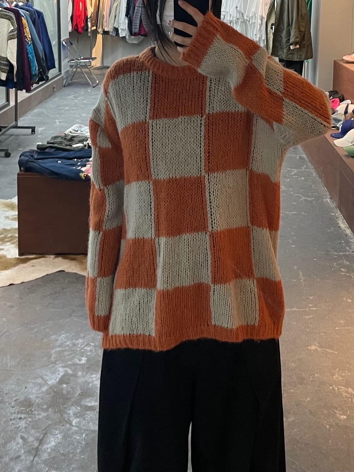 더오픈 프로덕트 체커보드 니트 H1960 상품이미지1