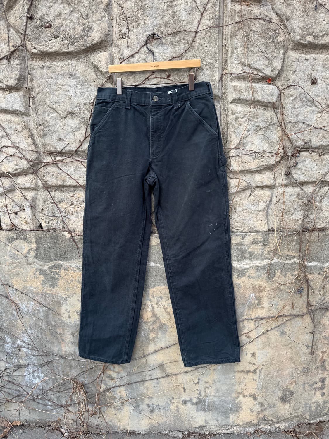 칼하트 빈티지 b111 블랙 플란넬 안감 싱글니 카펜터 워크 팬츠 상품이미지1