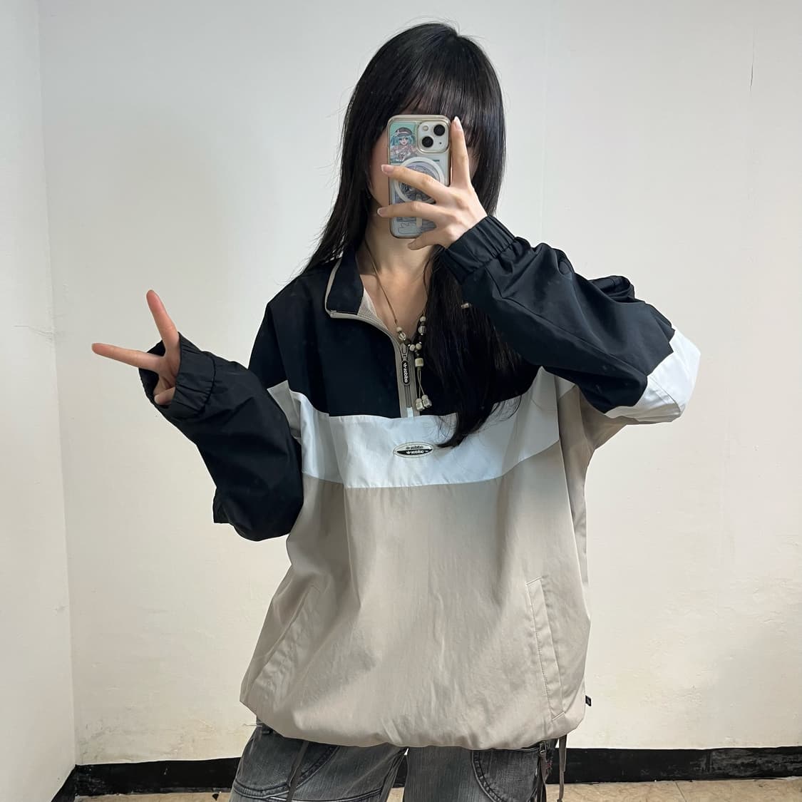 Adidas beige color-block anorak 상품이미지2