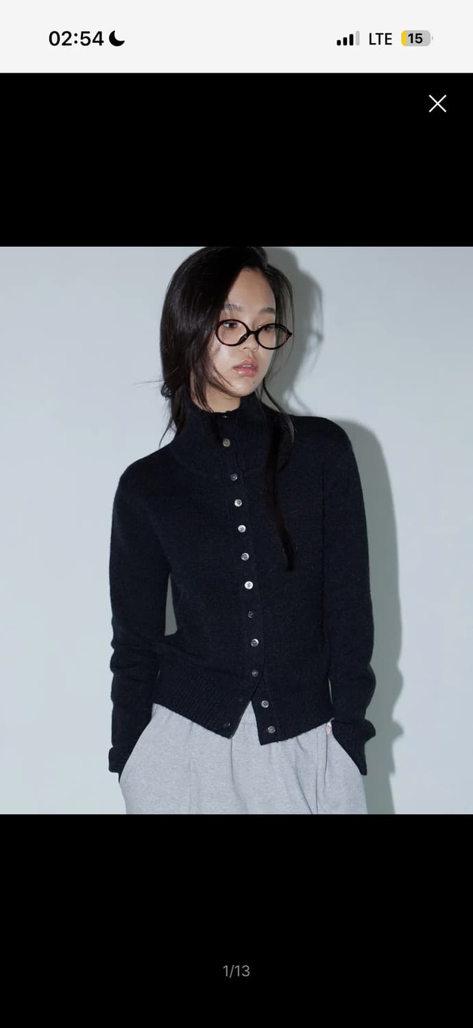 미치코런던 하이넥 버튼 가디건 블랙 상품이미지1