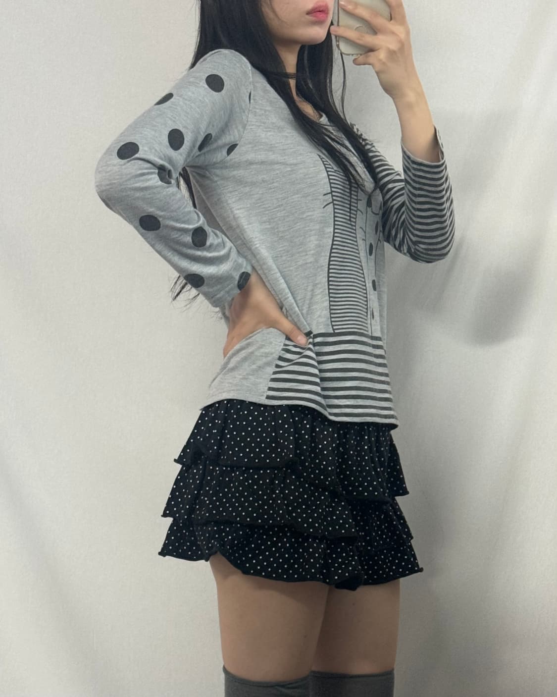 캣 프린티드 패턴 레깅스 스커트 3pcs SET 상품이미지3