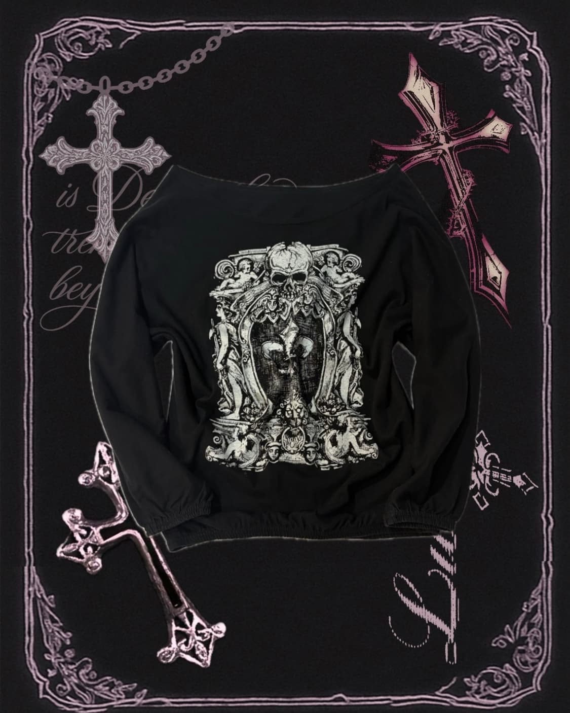 Gothic Y2K skull gored fit off-shoulder  상품이미지3