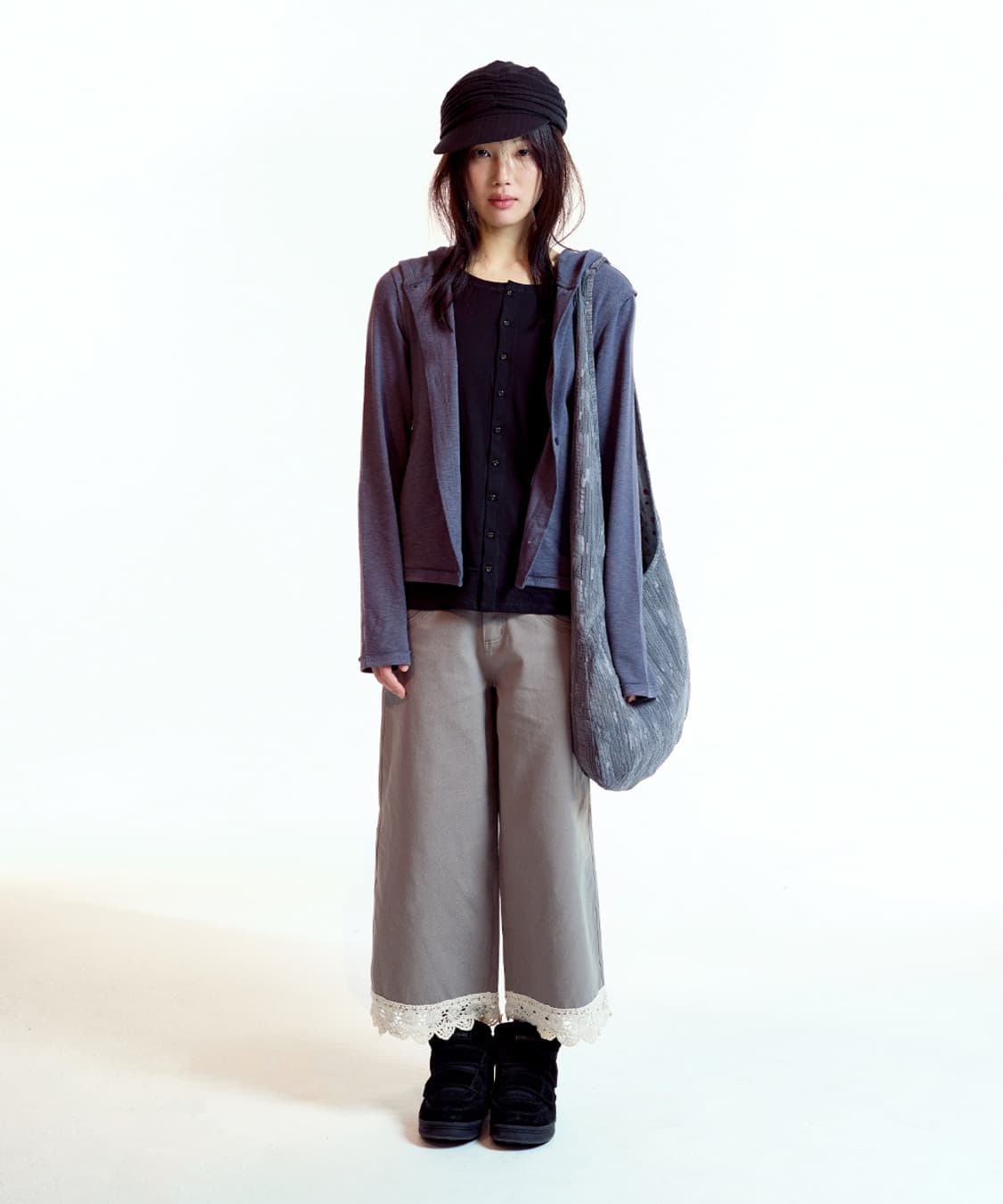 코이세이오 투폴드 버튼업 후디 차콜 상품이미지2