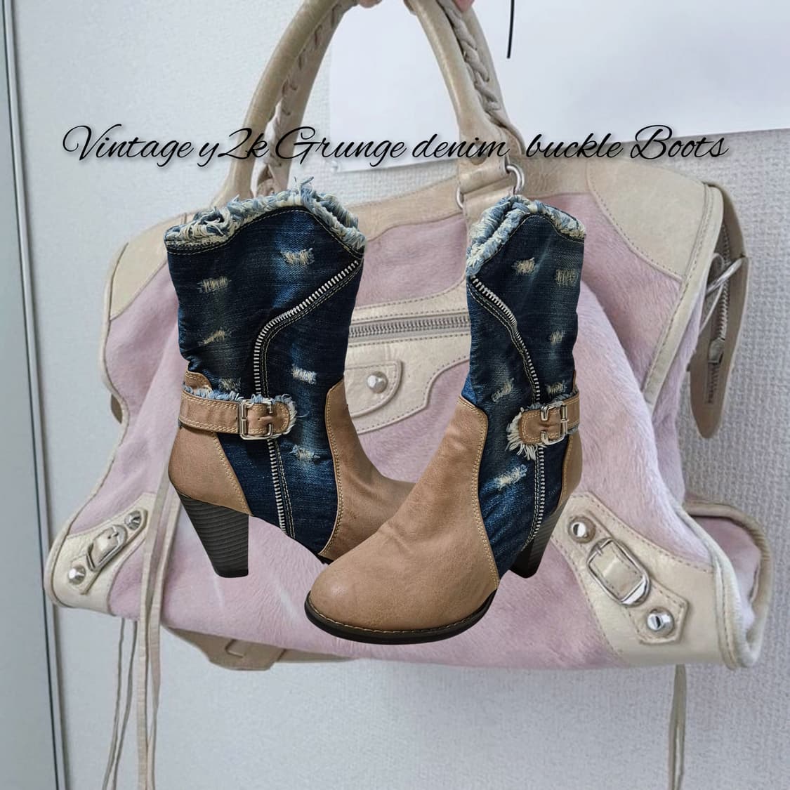 Vintage y2k Grunge denim buckle Boots 상품이미지1