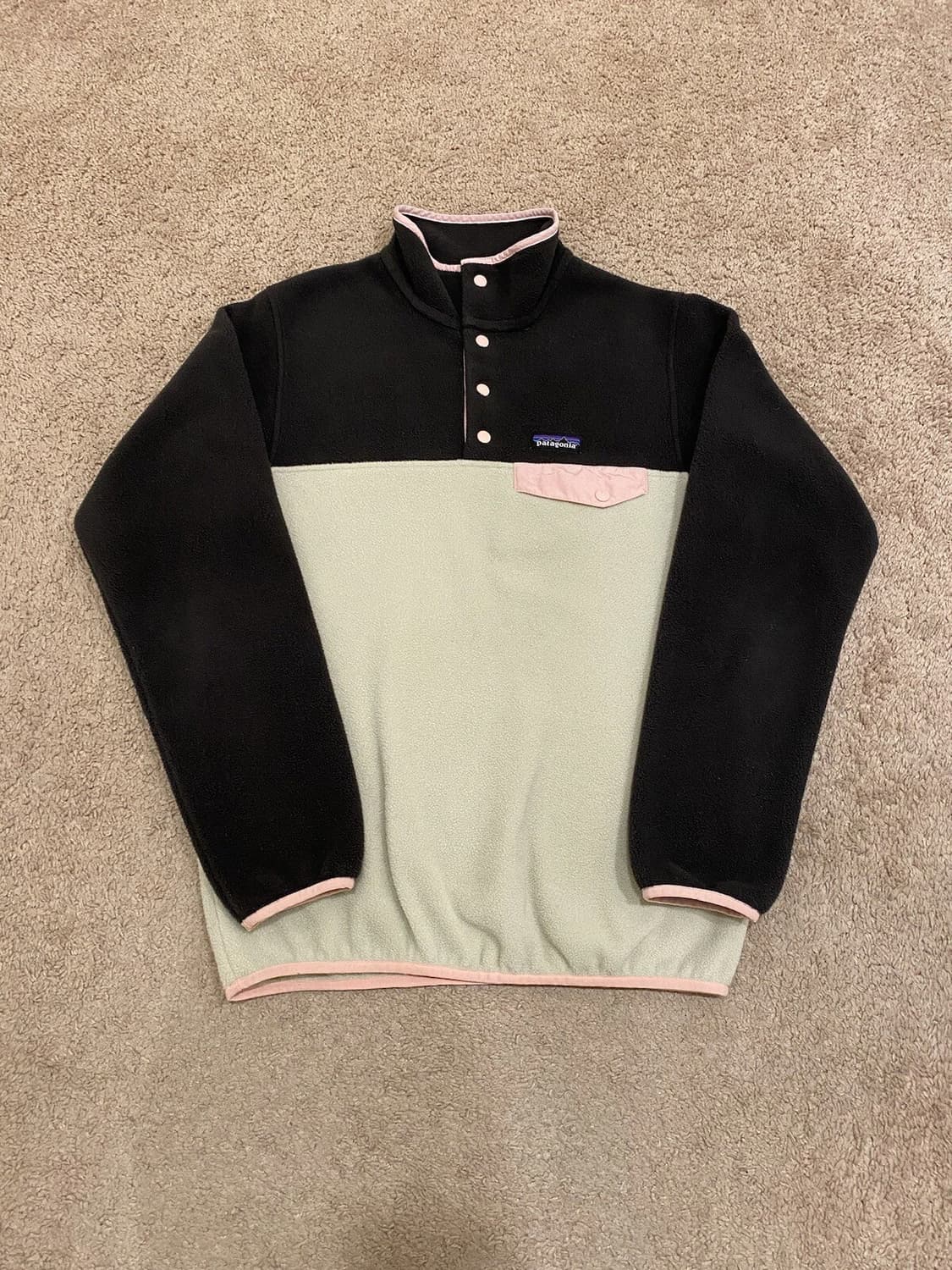 10s 니카라과 파타고니아 신칠라 스냅-T 블랙 오트밀 핑크 컬러블록 상품이미지1