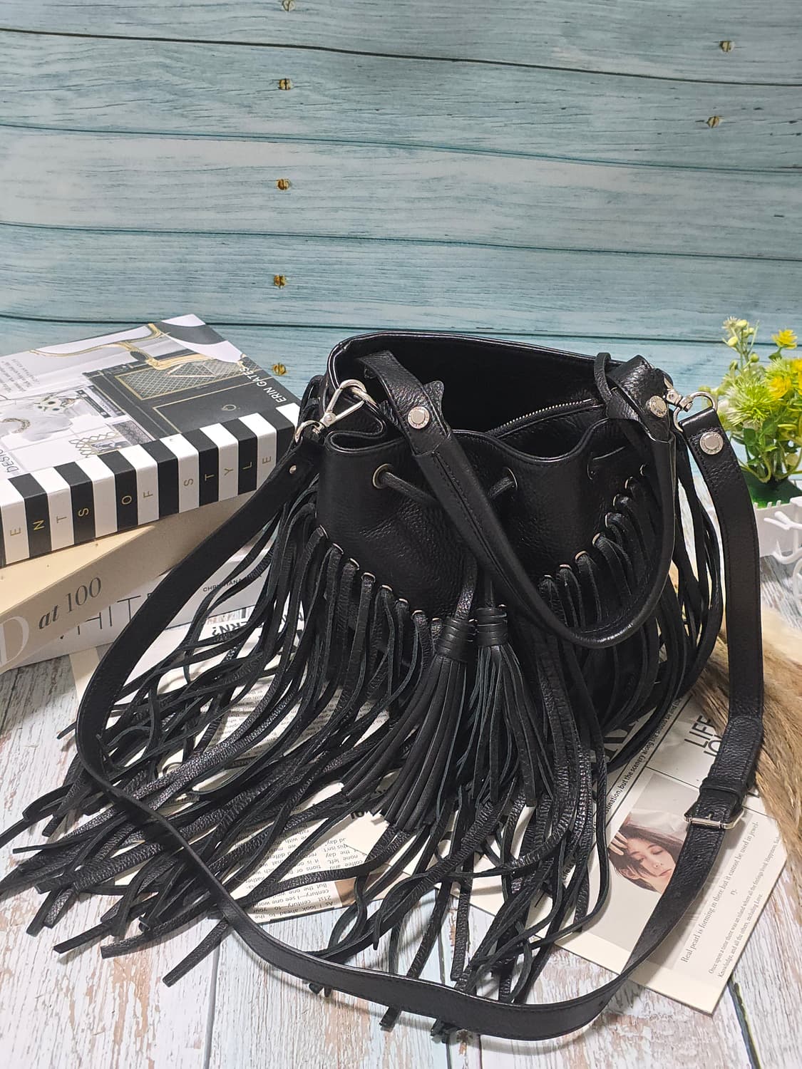 Sandro 프린지 천연 레더 숄더백 상품이미지1