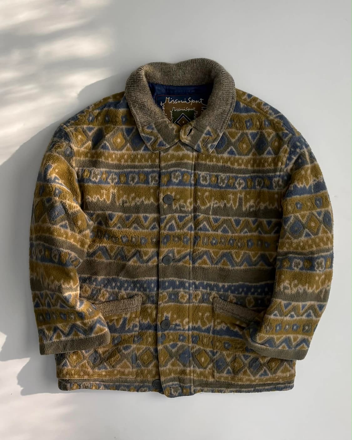 1990s 미쏘니 스포츠 나바호 아가일 패턴 퀄팅 니트 자켓 상품이미지1