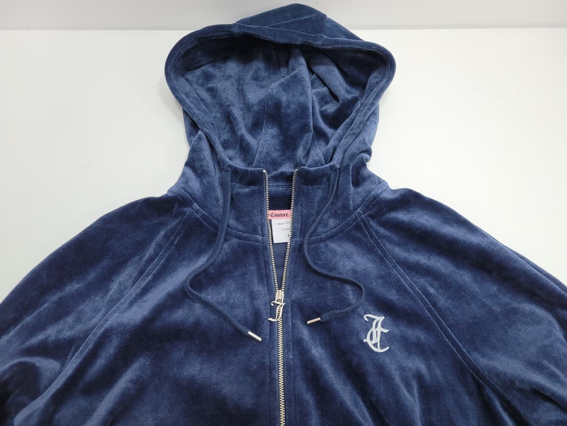 쥬시꾸띄르 23FW 큐빅 로고 벨벳 후드 집업 / 여 M 네이비
 상품이미지4