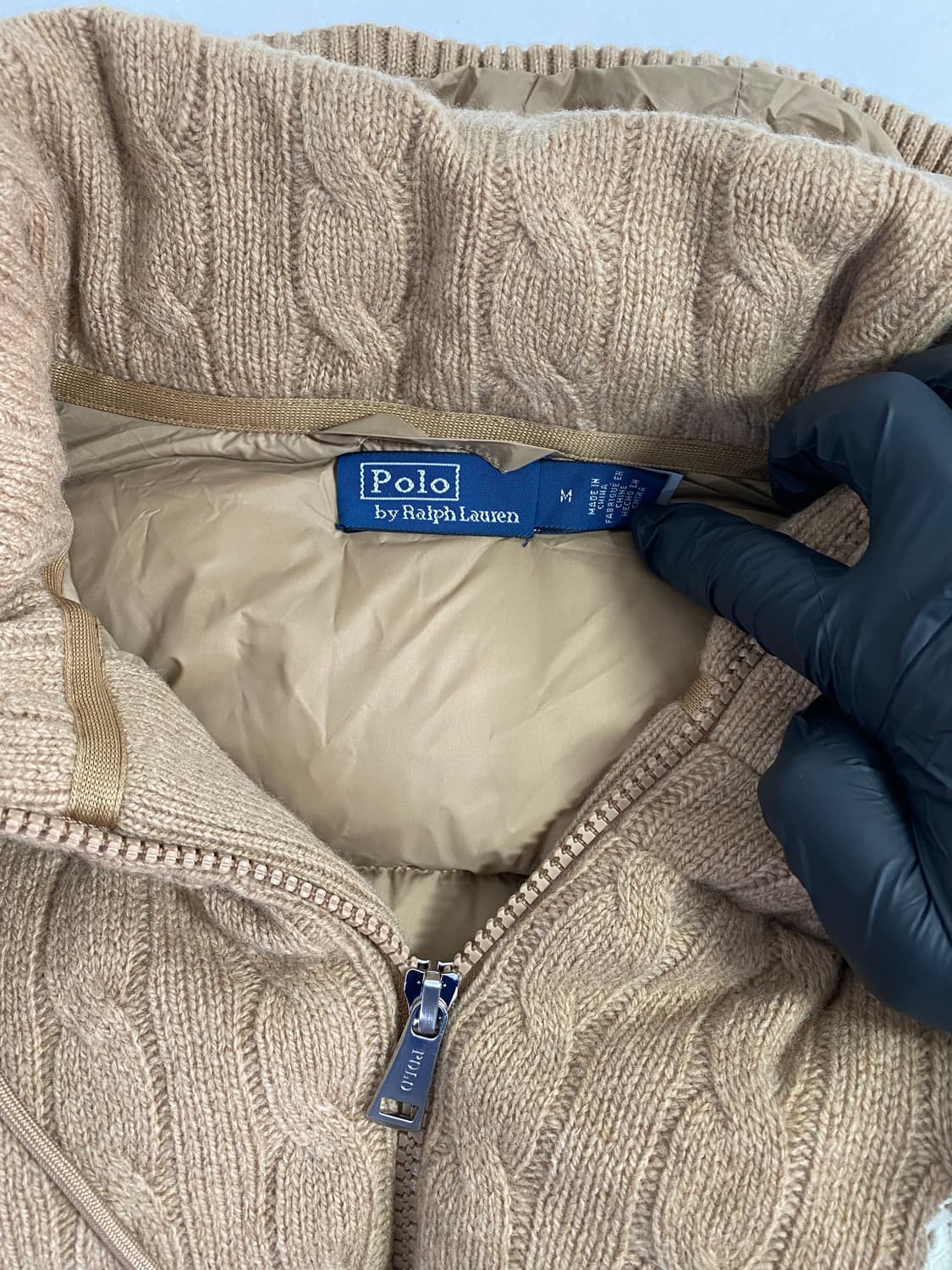 폴로 랄프로렌 케이블 니트 울캐시미어 후드 다운패딩 M 상품이미지3