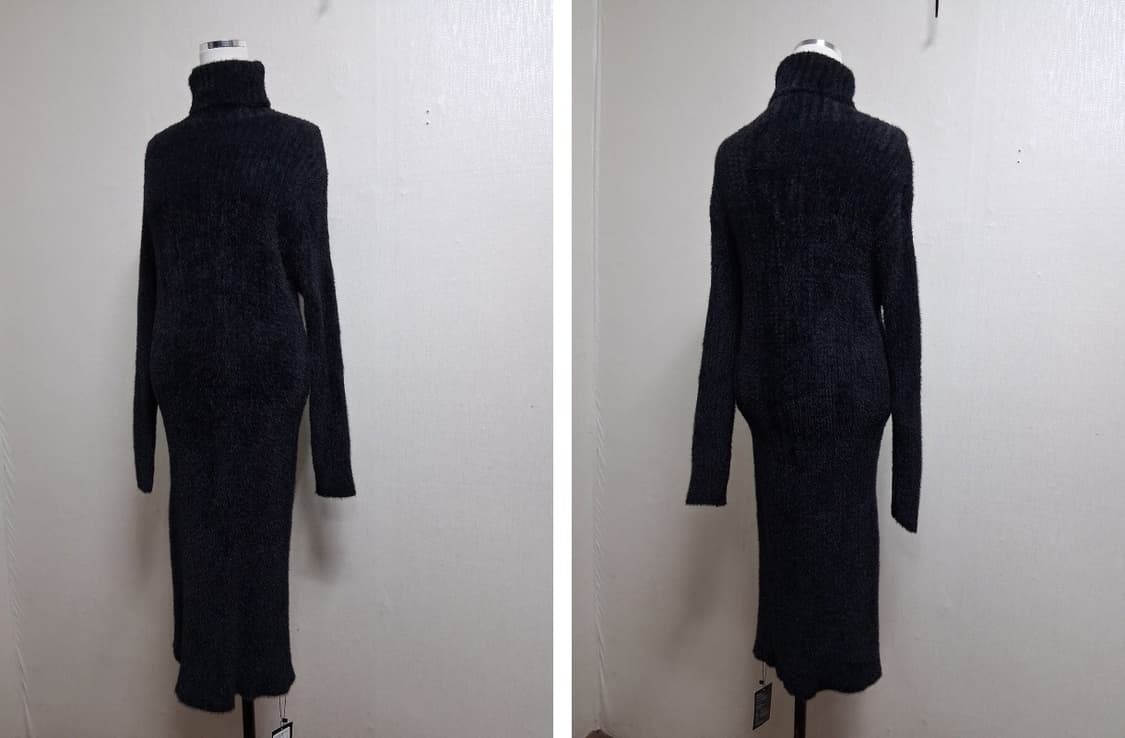 Queenis 검정 레이욘벨벳 밍크퍼 니트 원피스 골지 표기 프리 실55 상품이미지3