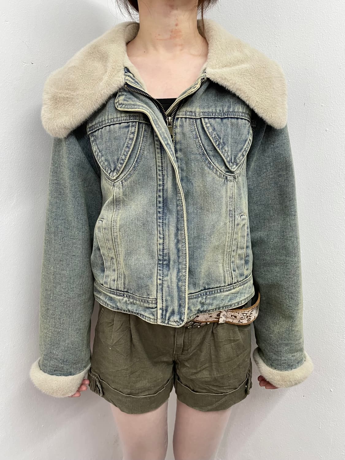 데님 퍼 절개 디테일 자켓  상품이미지3