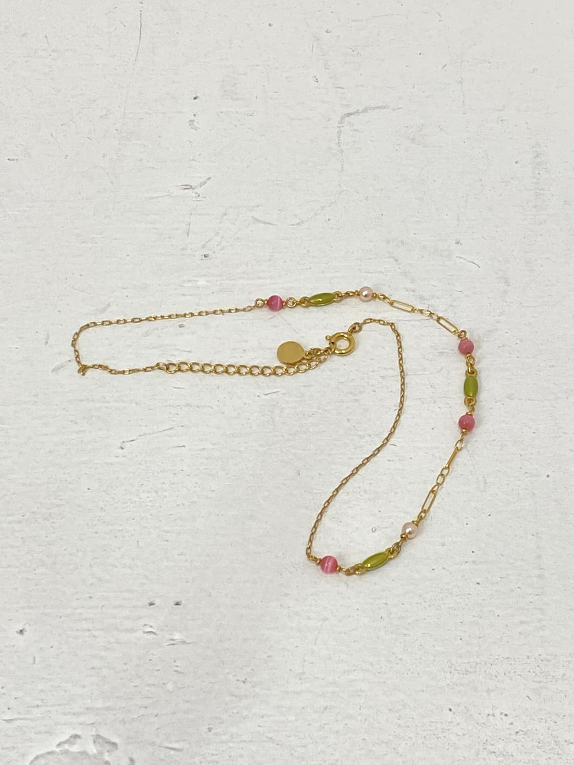 Courrèges 핑크 비즈 옐로우 골드 목걸이 상품이미지3