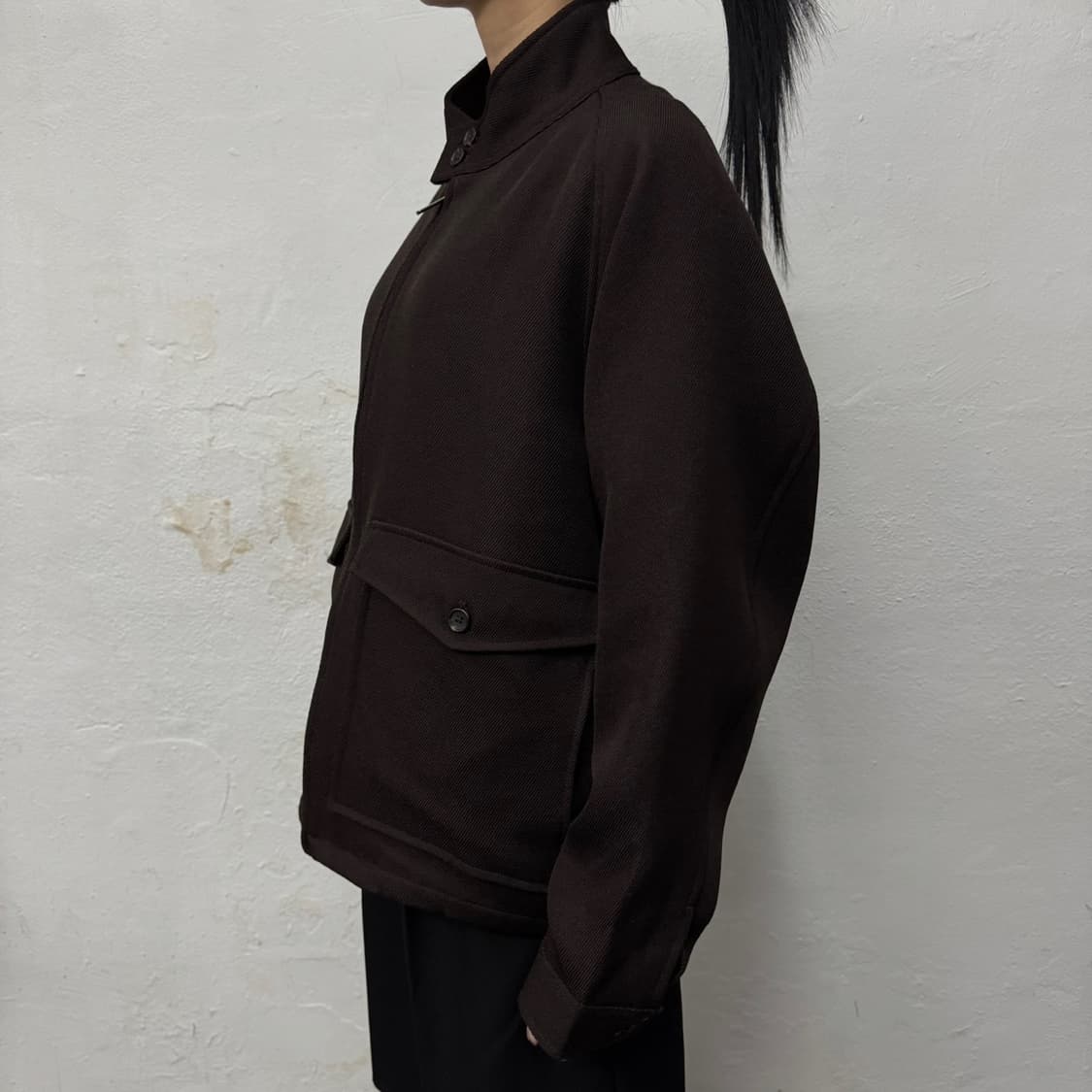 프릭스스토어 다크브라운컬러 폴리에스터 혼방 헤링턴 블루종 자켓 상품이미지2