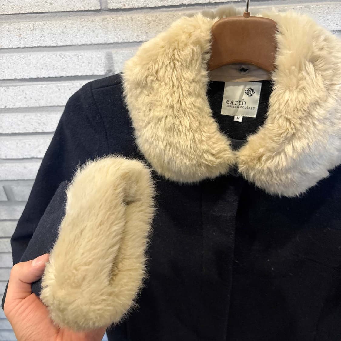 JPN VINTAGE 퍼카라 하프 코트 히든버튼 투포켓 디테일 네이비 상품이미지6