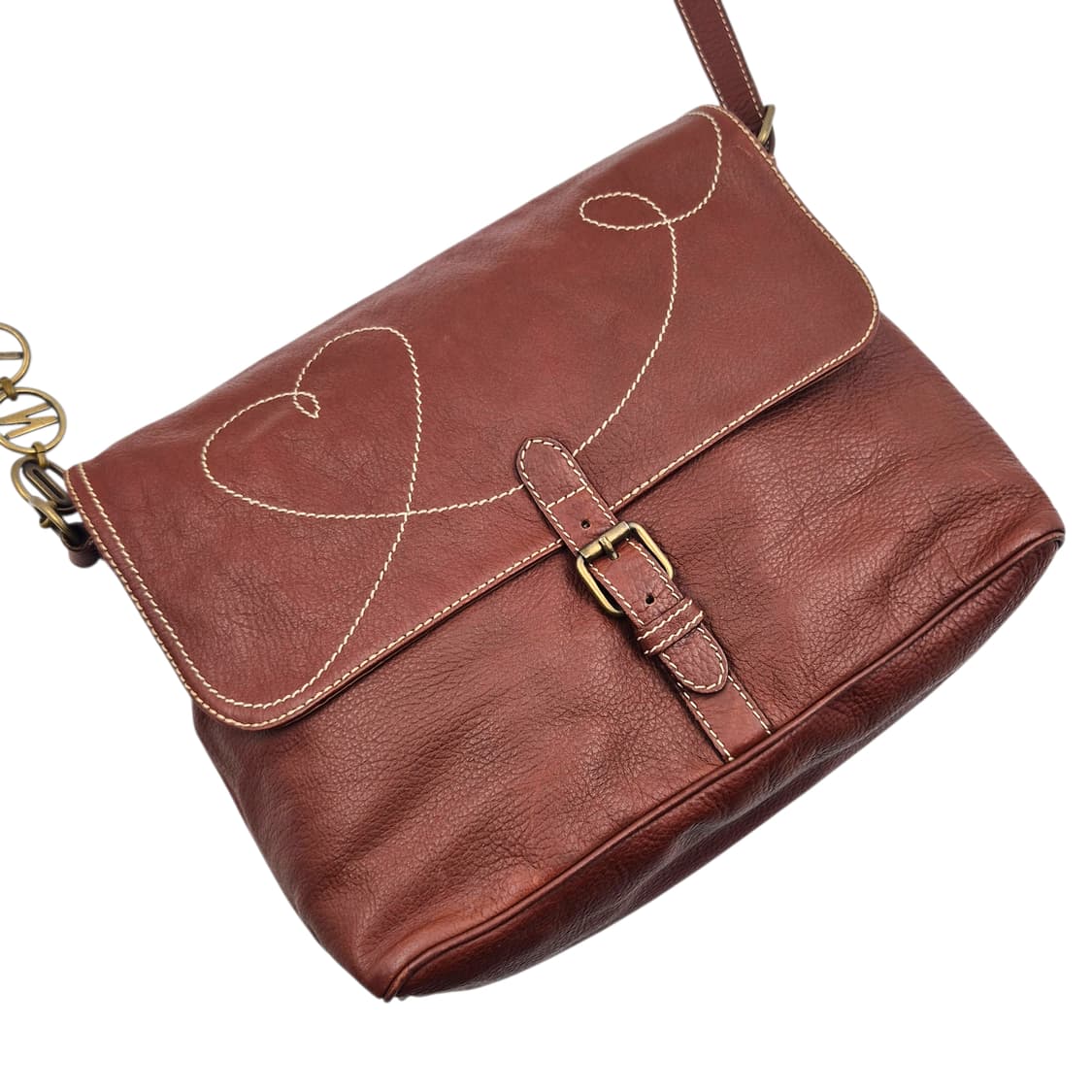 90s 이탈리아 모스키노 스티치 하트 레더 체인 백 상품이미지3