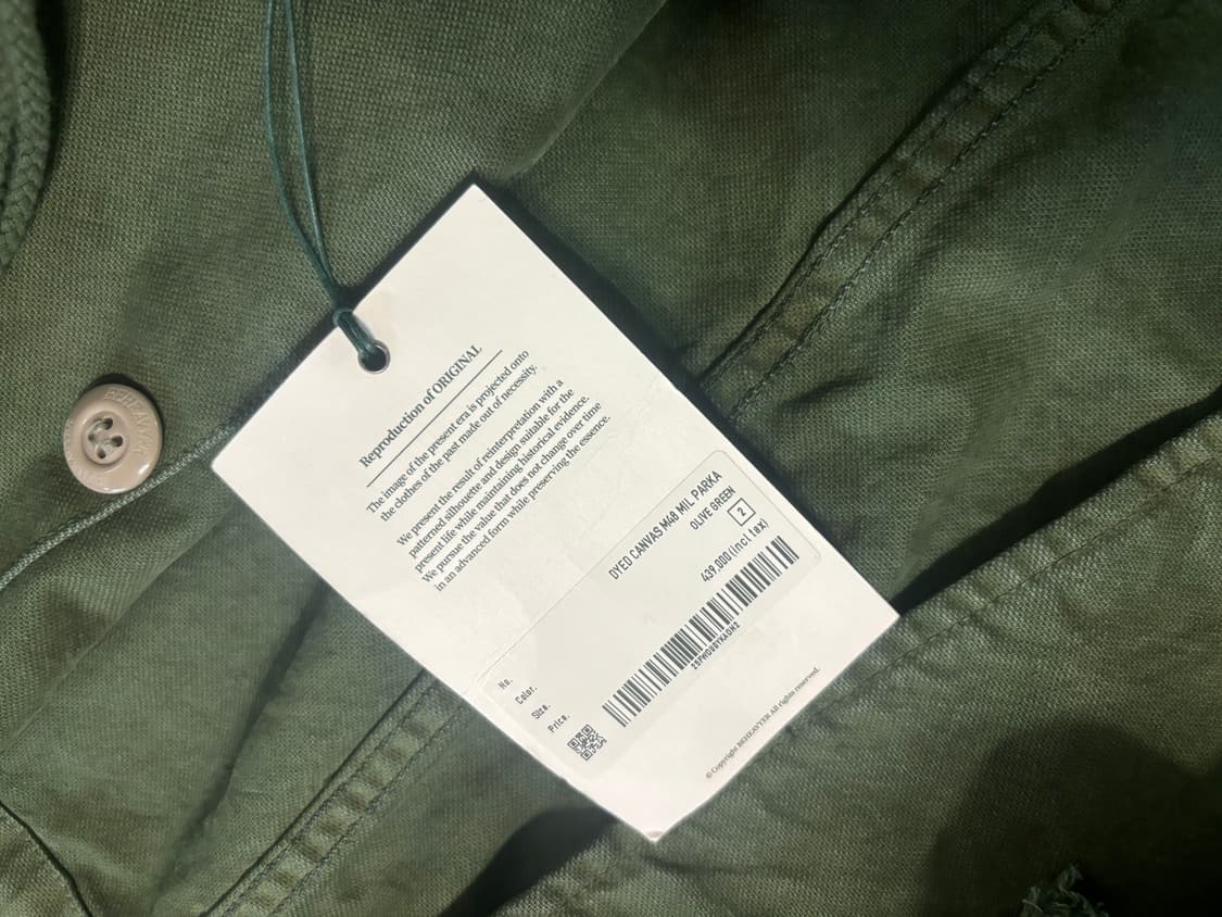 비헤비어 / dyed canvas m48 밀파카 올리브그린 / 2 상품이미지7