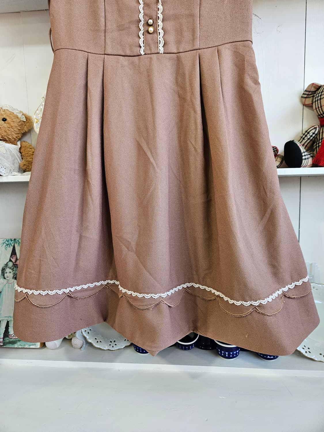 브라운 레이스 퍼프 원피스 상품이미지4