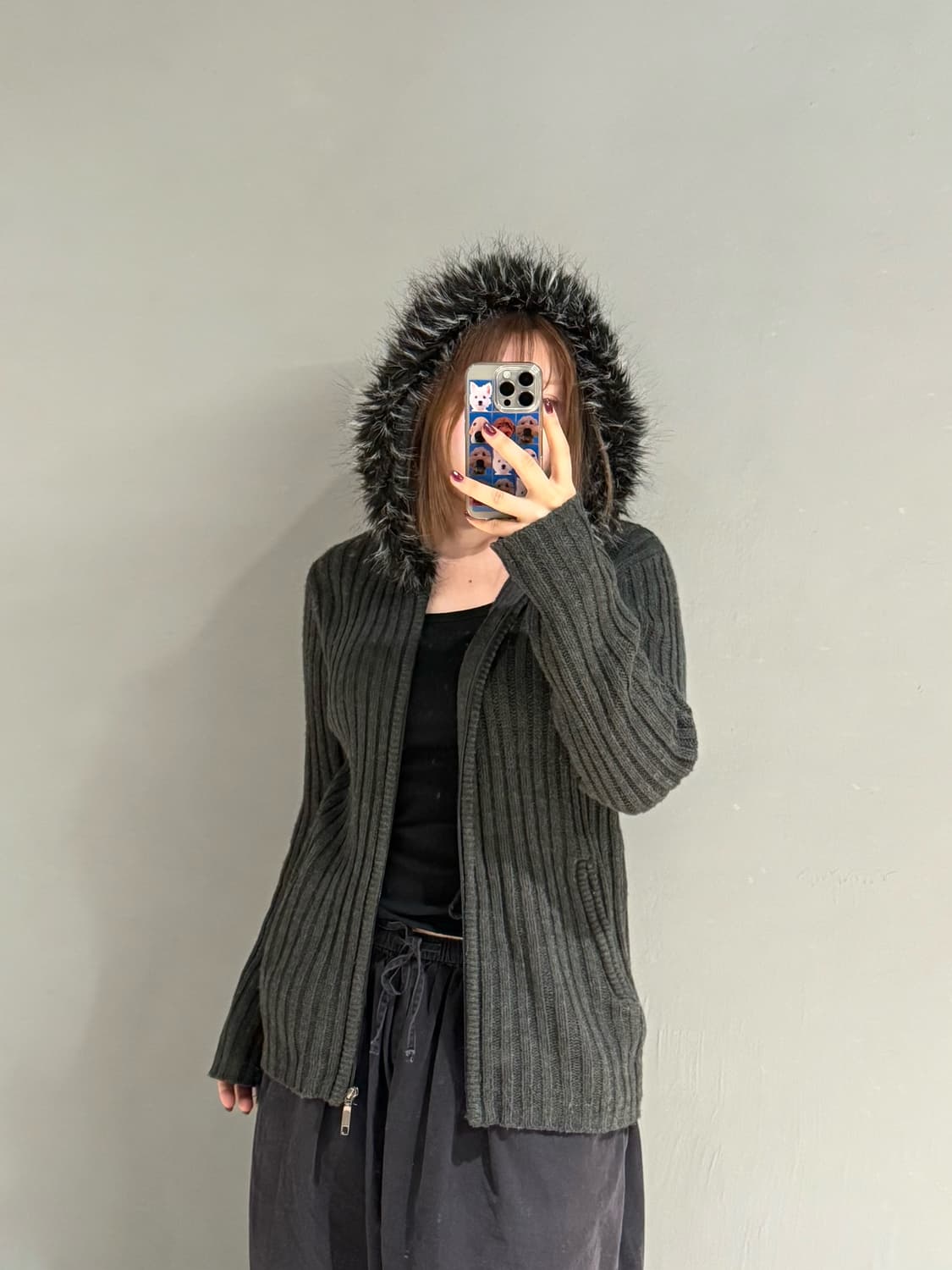 Hood fur point knit hood zip-up 상품이미지1