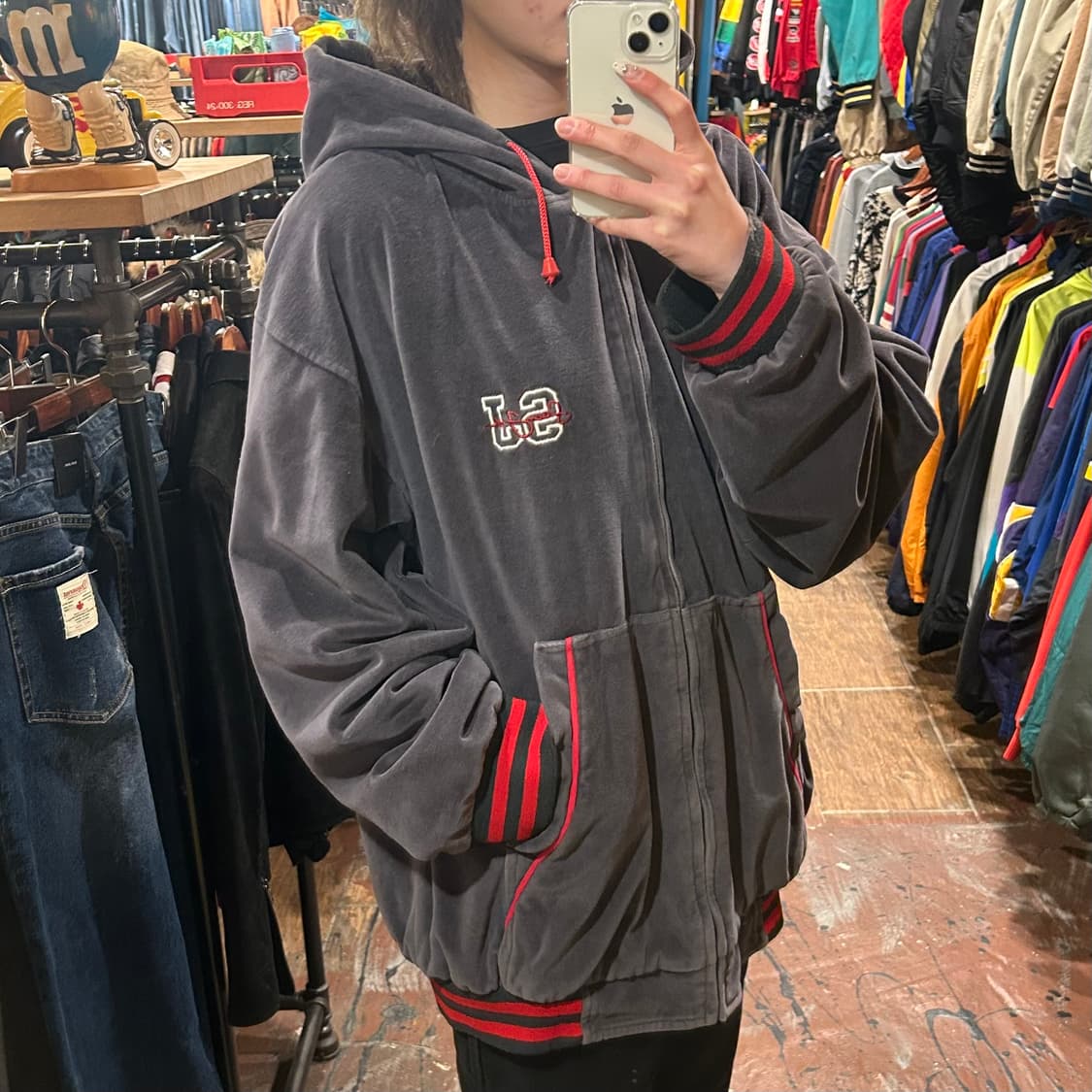 [HI] VTG 벨벳 후드집업 차콜 상품이미지3