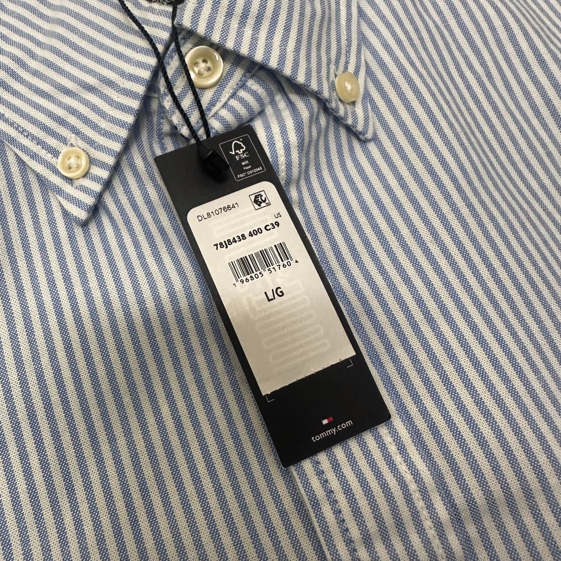 [새상품] 타미힐피거 스트라이프 반팔 셔츠 하늘색 L 상품이미지4